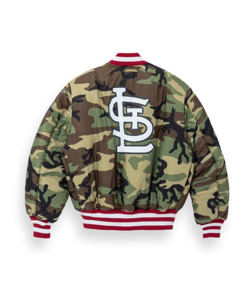 NEW ERA X ALPHA INDUSTRIES ST. LOUIS CARDINALS WORLD SERIES REVERSIBLE BOMBER JACKET