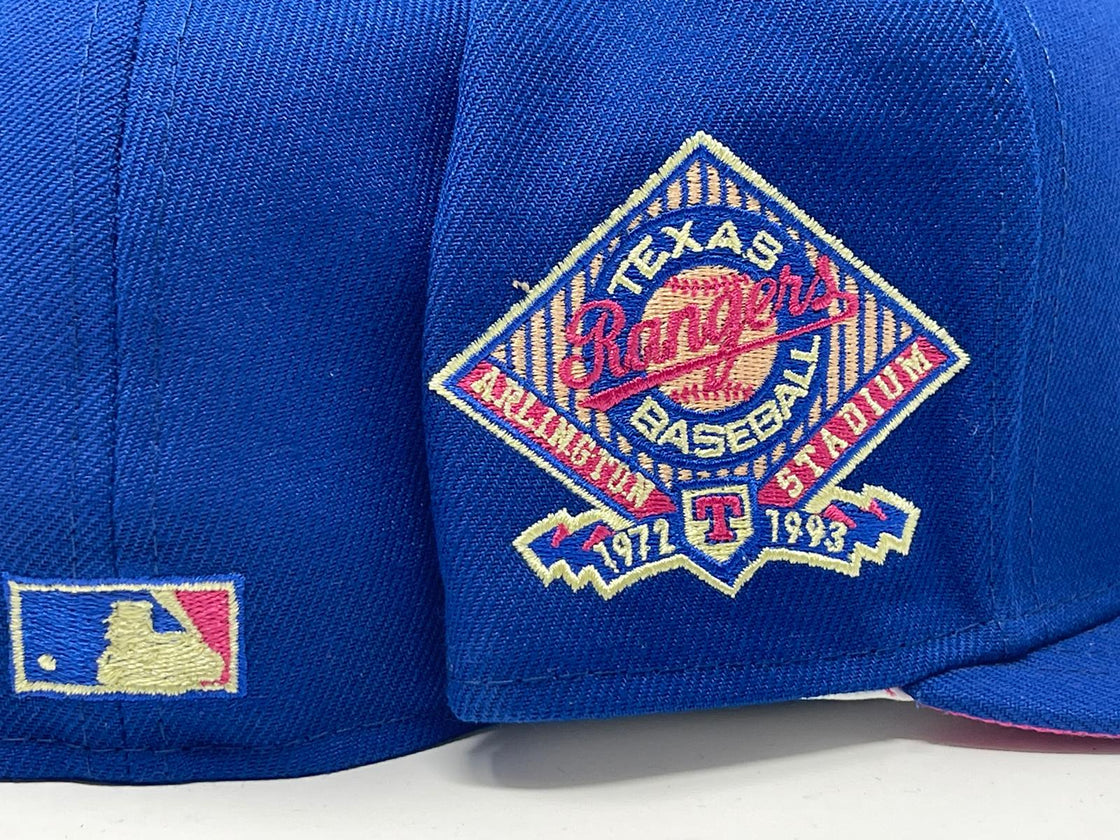 TEXAS RANGERS ARLINGTION STADIUM FUSION PINK BRIM NEW ERA FITTED HAT
