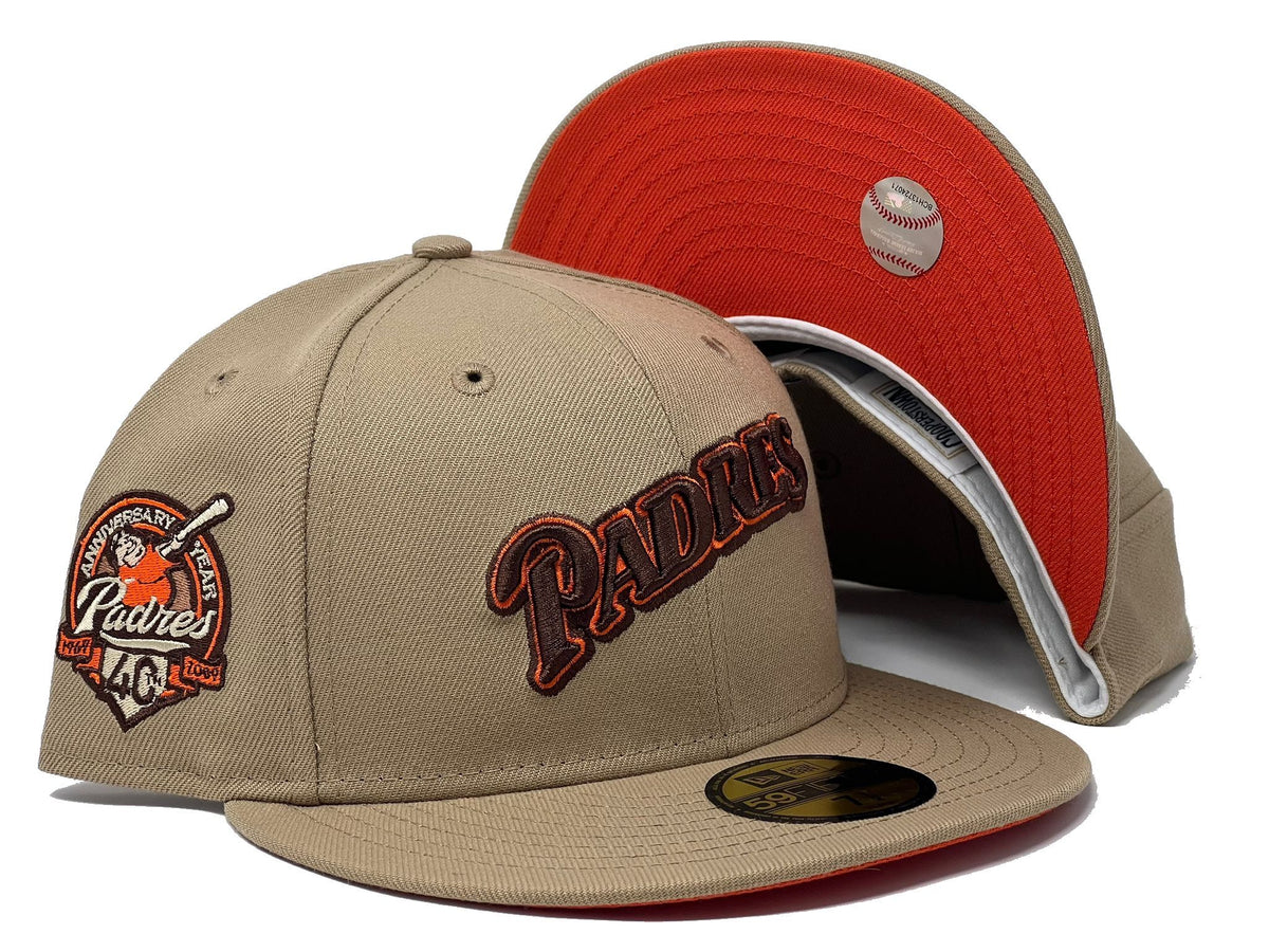 SAN DIEGO PADRES 40TH ANNIVERSARY CAMEL ORANGE BRIM NEW ERA FITTED HAT –  Sports World 165