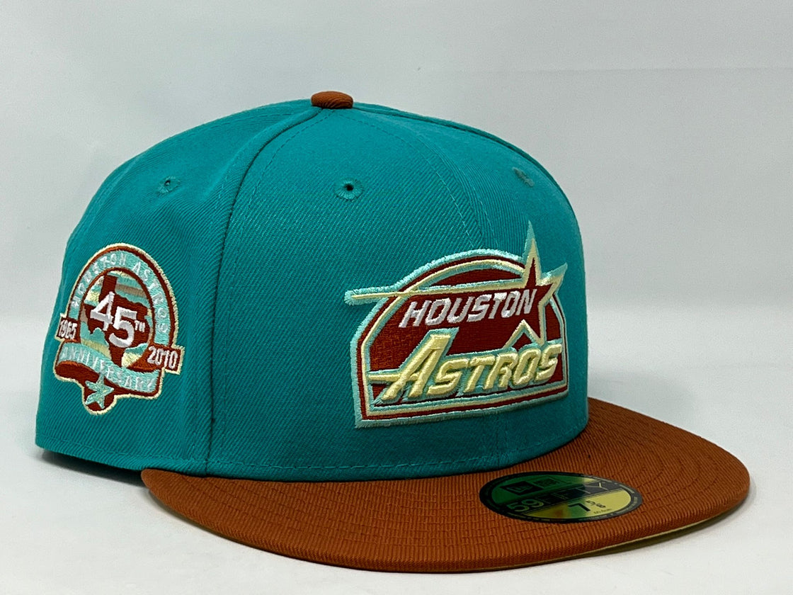 HOUSTON ASTROS 45TH ANNIVERSARY TEAL RUST ORANGE VISOR BUTTER POPCORN BRIM NEW ERA FITTED HAT