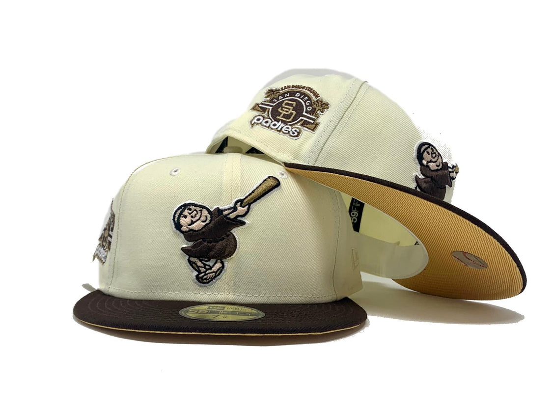 SAN DIEGO PADRESS OFF WHITE METALLIC GOLD BRIM NEW ERA FITTED HAT