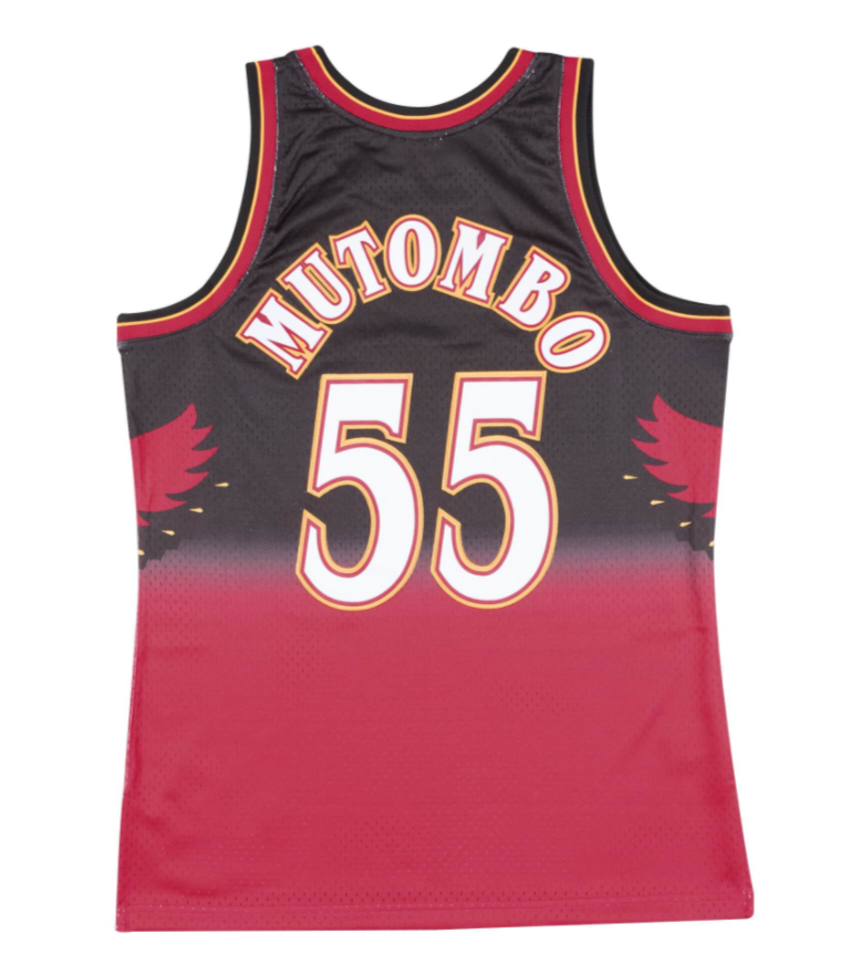 DIKEMBE MUTOMBO ATLANTA HAWKS MITCHELL & NESS 1996 SWINGMAN JERSEY