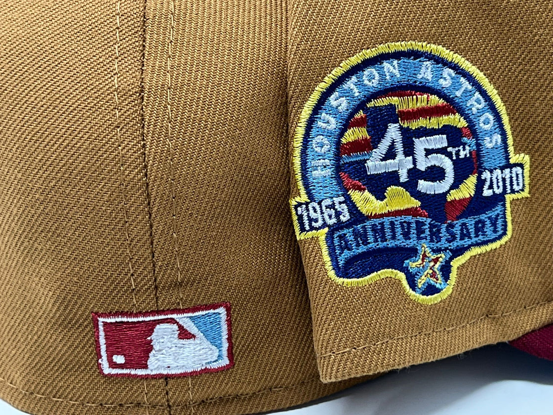 HOUSTON ASTROS 45TH ANNIVERSARY LIGHT BRONZE BURGUNDY VISOR SKY BLUE BRIM NEW ERA FITTED HAT