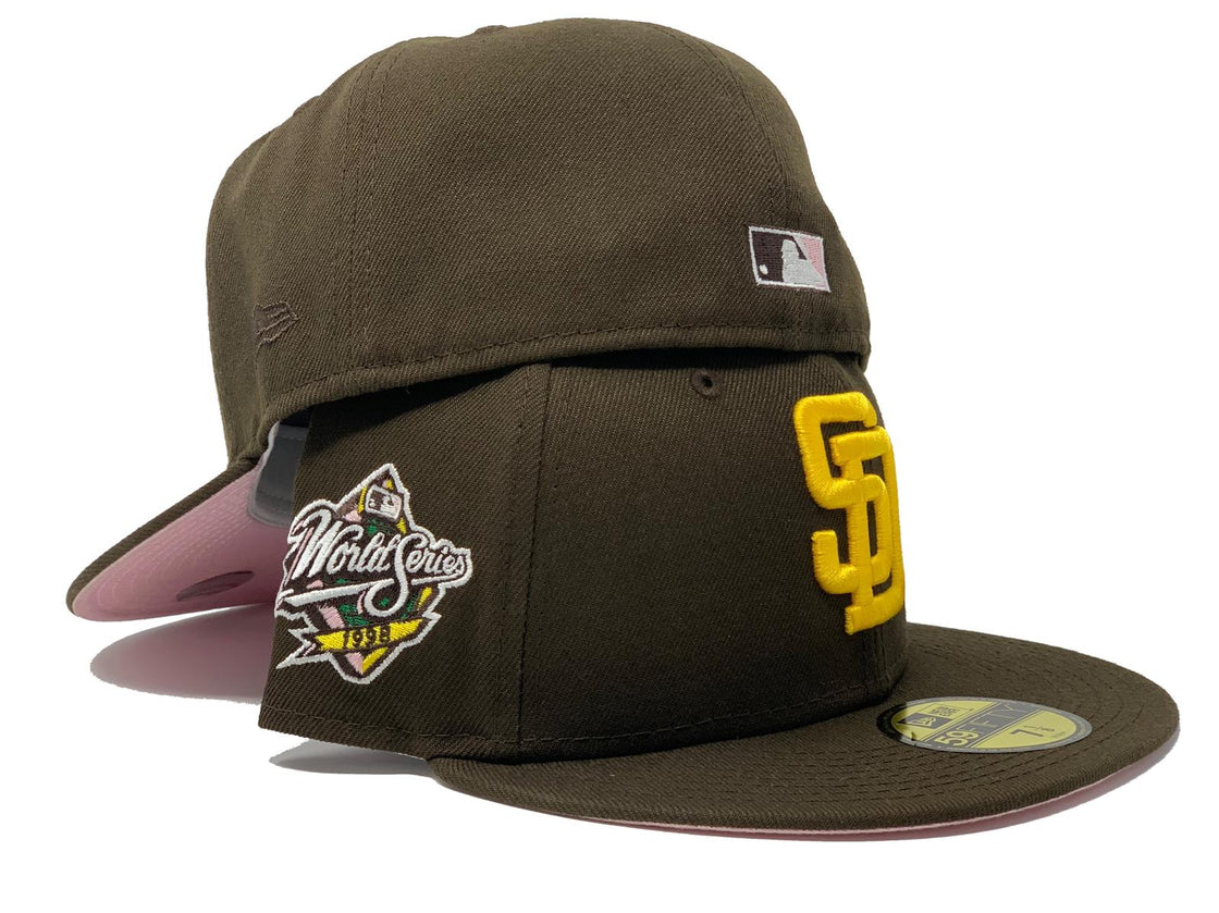 SAN DIEGO PADRES 1998 WORLD SERIES BROWN PINK BRIM NEW ERA FITTED HAT