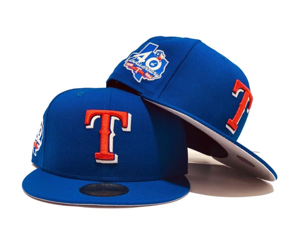 NEW ERA “ANGRY TEXANS” TEXAS RANGERS FITTED HAT (AIR FORCE BLUE