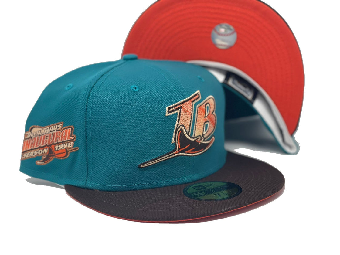 TAMPA BAY DEVIL RAYS 1998 INAUGURAL SEASON AQUA BROWN ORANGE BRIM NEW ERA FITTED HAT