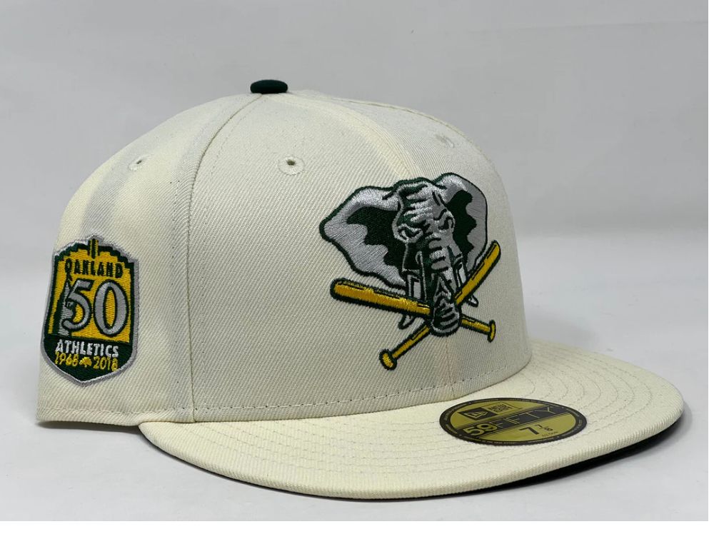 Oakland A's Athletics Green/Yellow Fitted Hat Sz 7 1/8 New Era Elephant MLB  Cap
