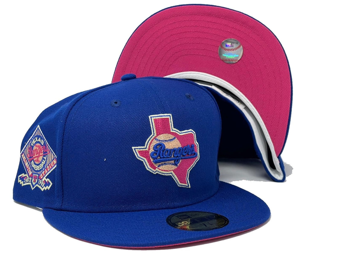 TEXAS RANGERS ARLINGTION STADIUM FUSION PINK BRIM NEW ERA FITTED HAT