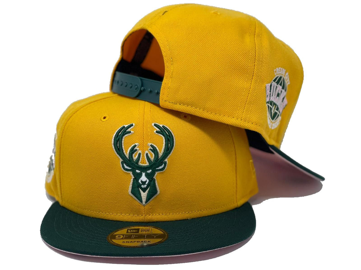 MILWAUKEE BUCKS 1X CHAMPIONSHIP PINK BRIM NEW ERA SNAPBACK HAT