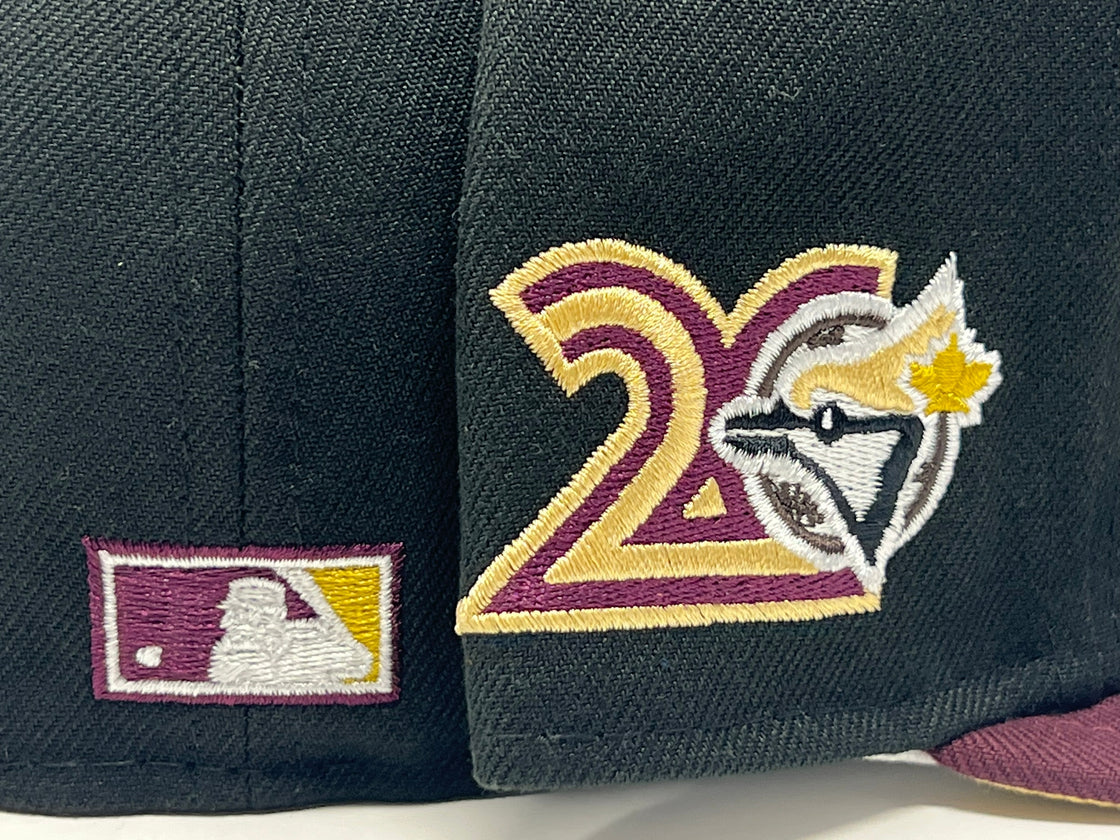 TORONTO BLUE JAYS 20TH ANNIVERSARY BLACK MAROON VISOR VEGAS GOLD BRIM NEW ERA FITTED HAT