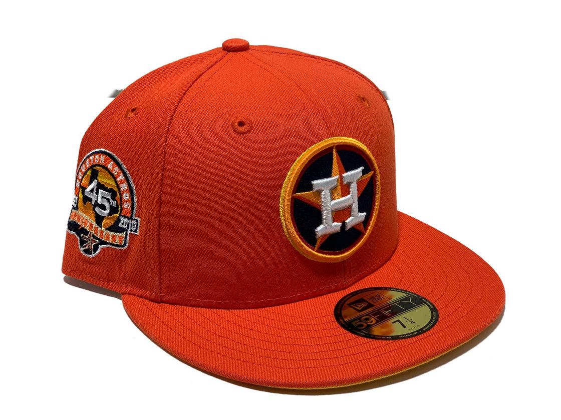HOUSTON ASTRO 45TH ANNIVERSARY ORANGE YELLOW BRIM NEW ERA FITEED HAT