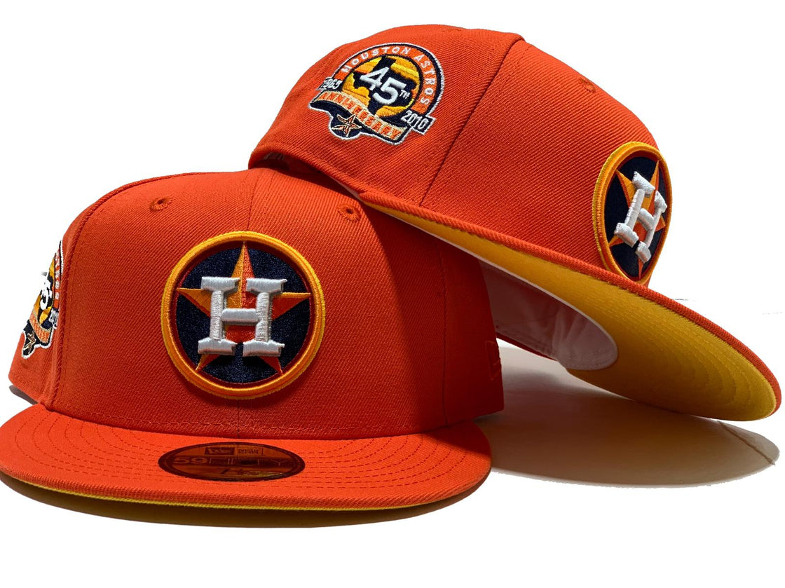 HOUSTON ASTRO 45TH ANNIVERSARY ORANGE YELLOW BRIM NEW ERA FITEED HAT