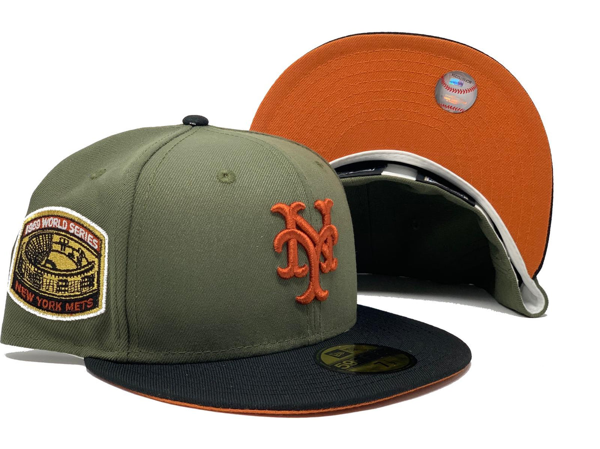 NEW YORK METS 60TH ANNIVERSARY OLIVE NAVY VISOR LIGHT ORANGE BRIM