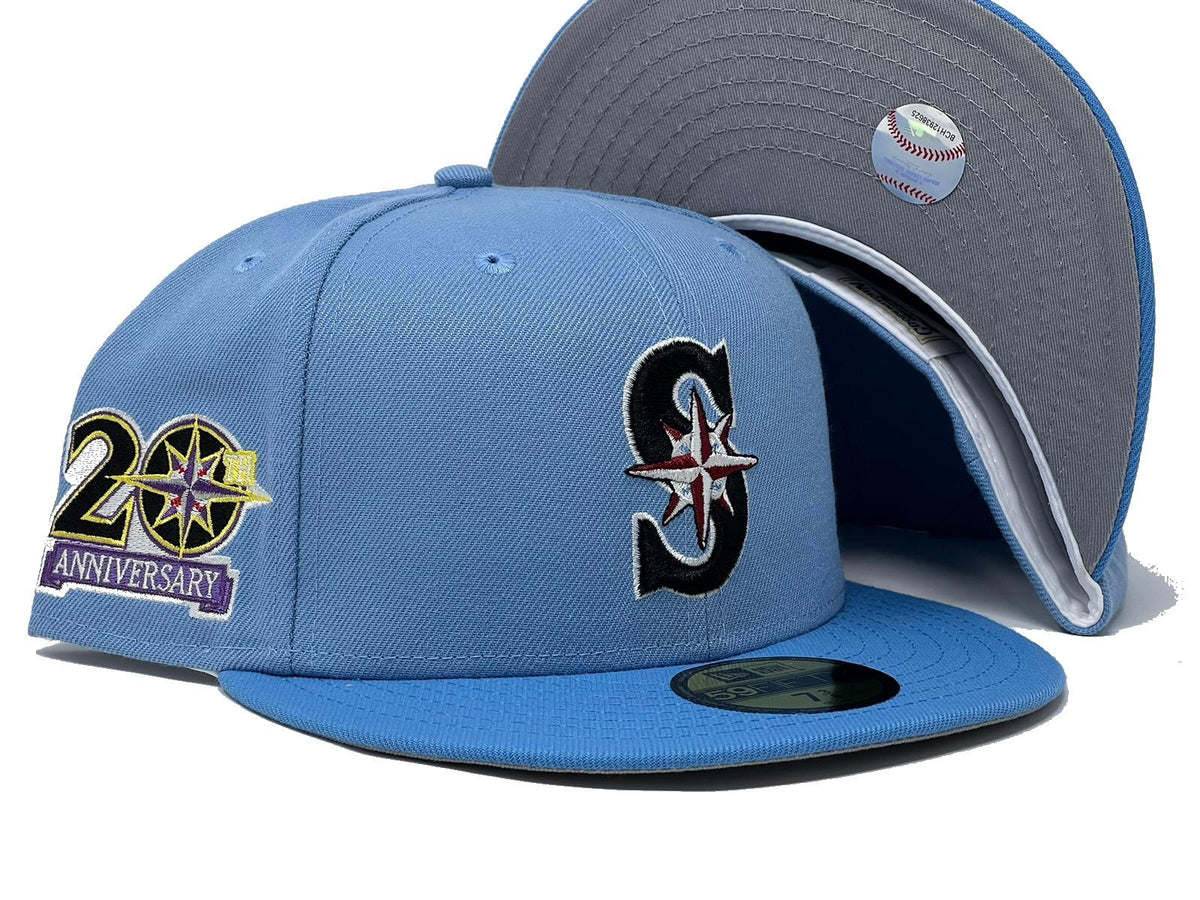 Seattle Mariners 20th Anniversary New Era 59FIFTY Fitted Hat (Vegas Gold Royal Blue Gray Under BRIM) 7 1/2