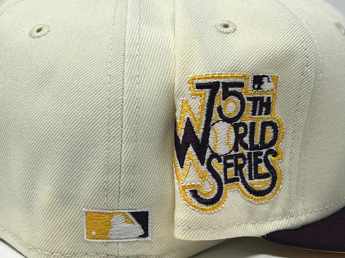Los Angeles 75th World Series Off White Maroon Visor Taxi Yellow Brim New Era Fitted Hat