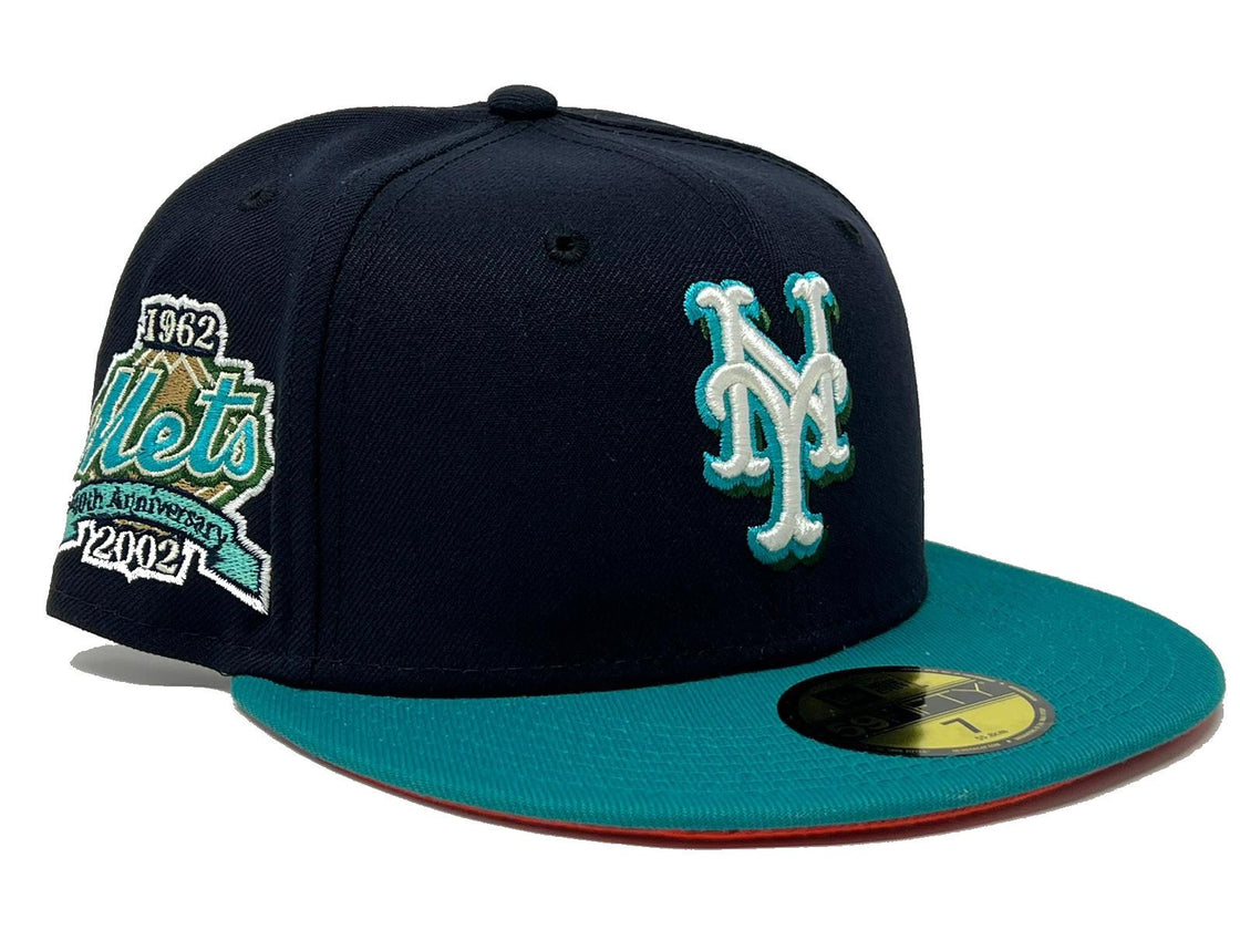 NEW YORK METS 40TH ANNIVERSARY NAVY AQUA ORANGE BRIM NEW ERA FITTED HAT