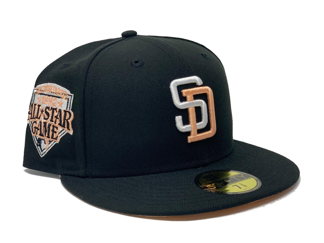 SAN DIEGO PADRES 1992 ALL STAR GAME BLACK PEACH BRIM NEW ERA FITTED HAT