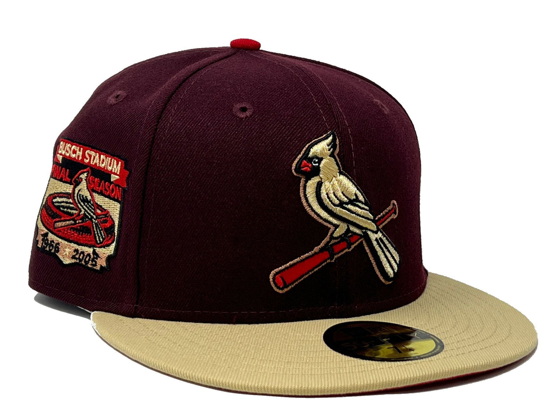 St. Louis Cardinals Busch Stadium Final Season Maroon Vegas Gold Visor Red Brim New Era Fitted Hat
