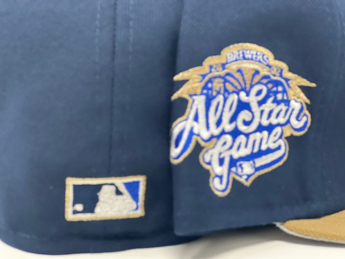 MILWAUKEE BREWERS 2002 ALL STAR GAME LIGHT NAVY CAMEL GRAY BRIM NEW ERA FITTED HAT