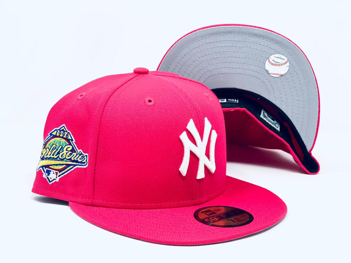 PINK BRIM GRAY PARTLY CLOUDY NEW YORK YANKEES CUSTOM FITTED CAP