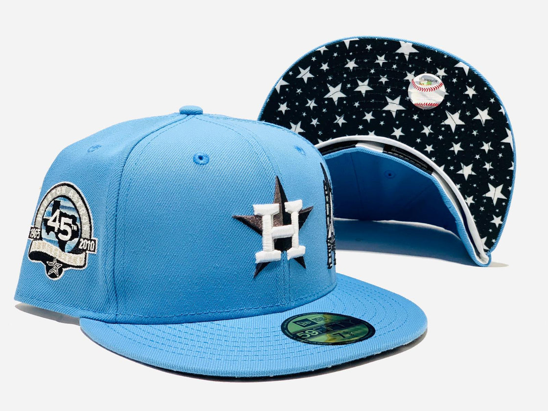 HOUSTON ASTROS 45TH ANNIVERSARY SPACE ROCKET SKY BLUE STAR PRINT BRIM NEW ERA FITED HAT