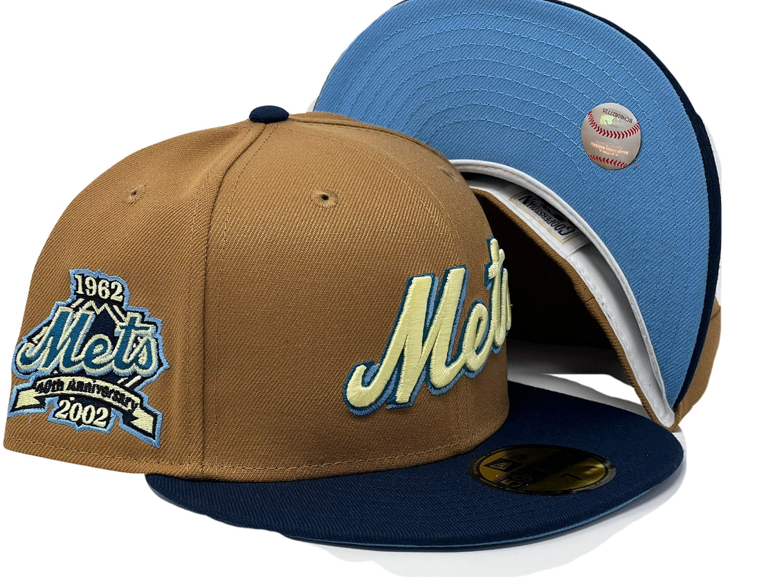 NEW YOEK METS 40TH ANNIVERSARY LIGHT BRONZE NAVY VISOR ICY BRIM NEW ERA FITTED HAT