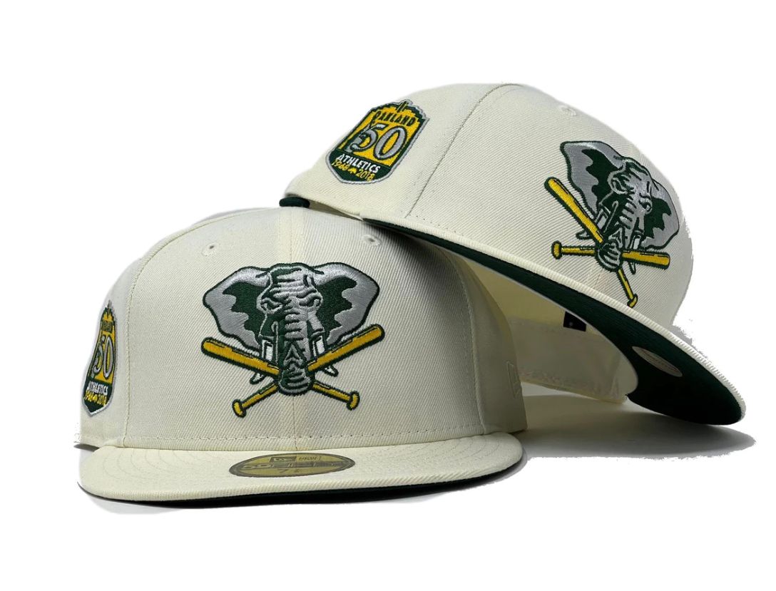 OAKLAND ATHLETICS 50TH ANNIVERSARY OFF WHITE DOME PACK YELLOW BRIM N –  Sports World 165