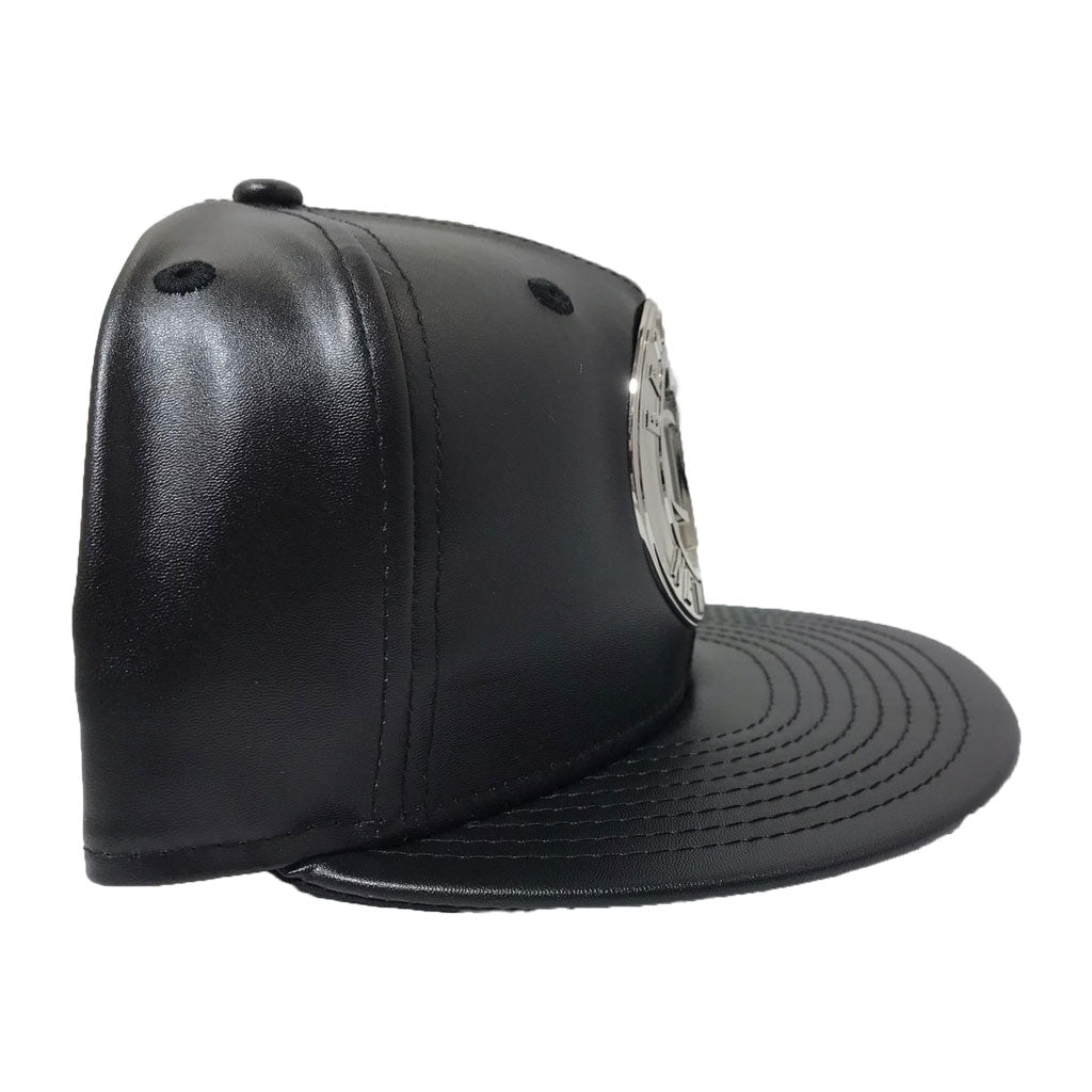 BROOKLYN NETS BLACK FAUX LEATHER  METAL LOGO 59FIFTY NEW ERA FITTED