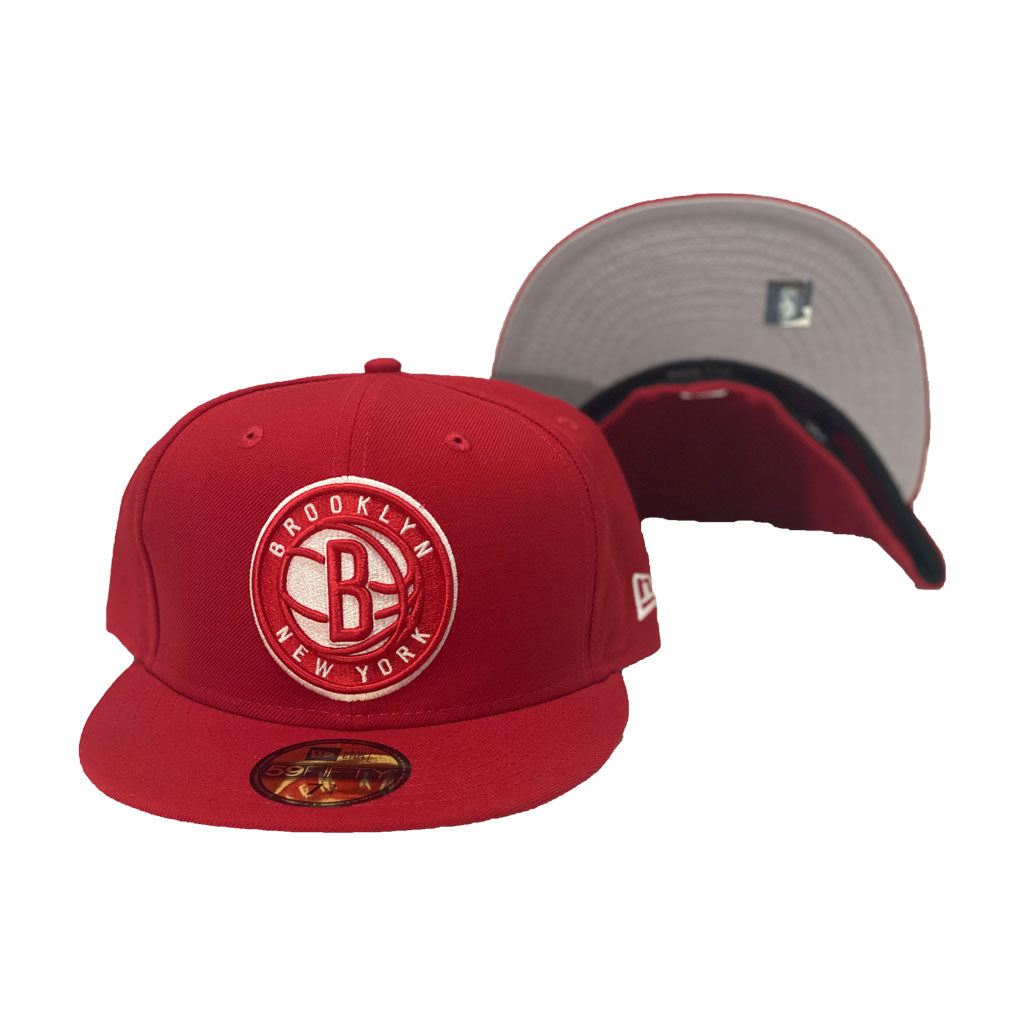 Brooklyn Nets Hat Reebok Size 7 3/8 Fitted Gray Red Throwback New Jersey  Nets