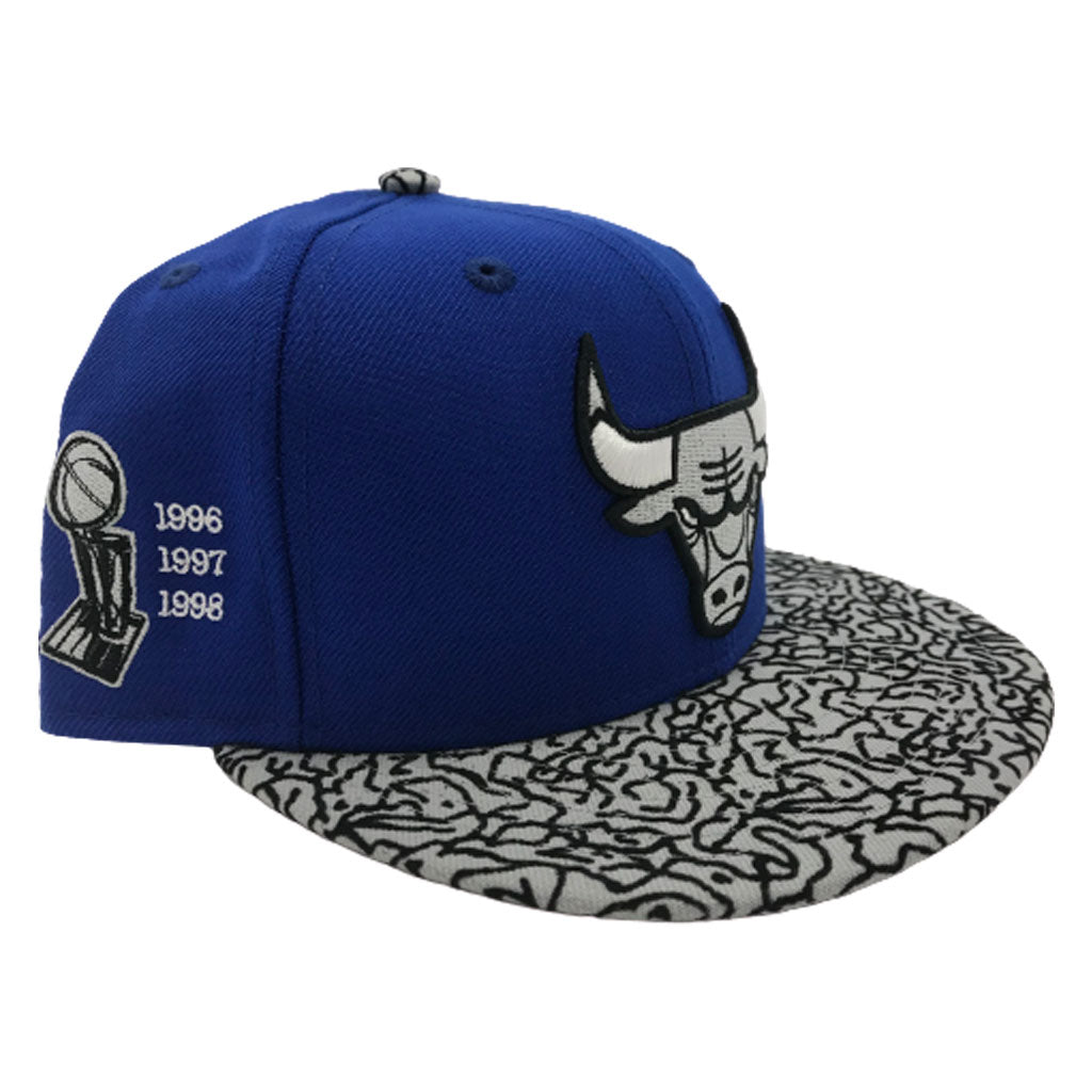 Exclusive Chicago Bulls 1996-1998 Championship Patch Royal Cement Print Fitted Hat