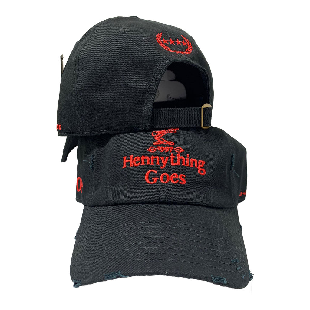 FIELD GRADE HENNYTHING GOES DAD HAT-BLACK CAP RED LOGO
