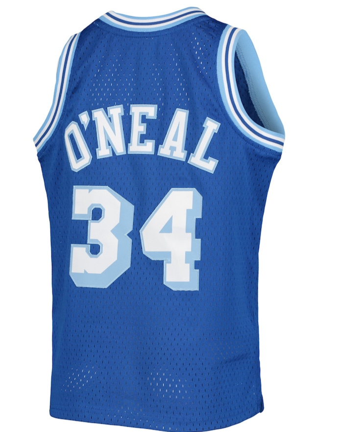 Men's Mitchell & Ness Shaquille O'Neal Powder Blue/White Los Angeles Lakers Big Tall Hardwood Classics 1996/97 Split Swingman Jersey