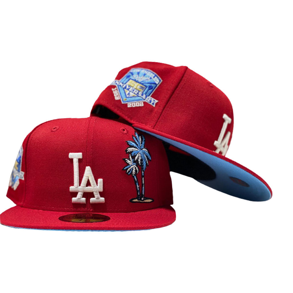 Los Angeles Dodgers LA ALL-OVER FLOCKING Red-White Fitted Hat