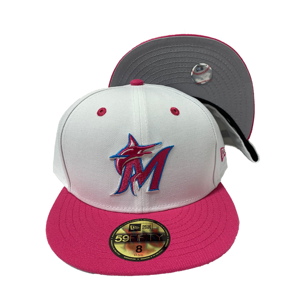 MIAMI MARLINS WHITE TOP WITH PINK VISOR FITTED CAP