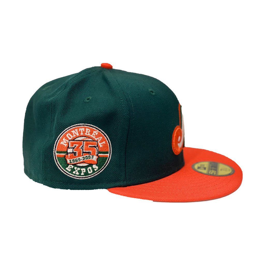 Montreal Expos 35th Anniversary New Era Fitted 59FIFTY Hat (Misty Morning Chrome White Green Under BRIM) 7 3/4