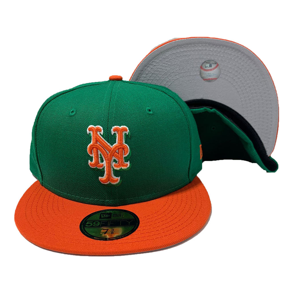 Off White New York Mets Kelly Green Visor Orange Bottom 50th Anniversary Side Patch New Era 59FIFTY Fitted 71/2