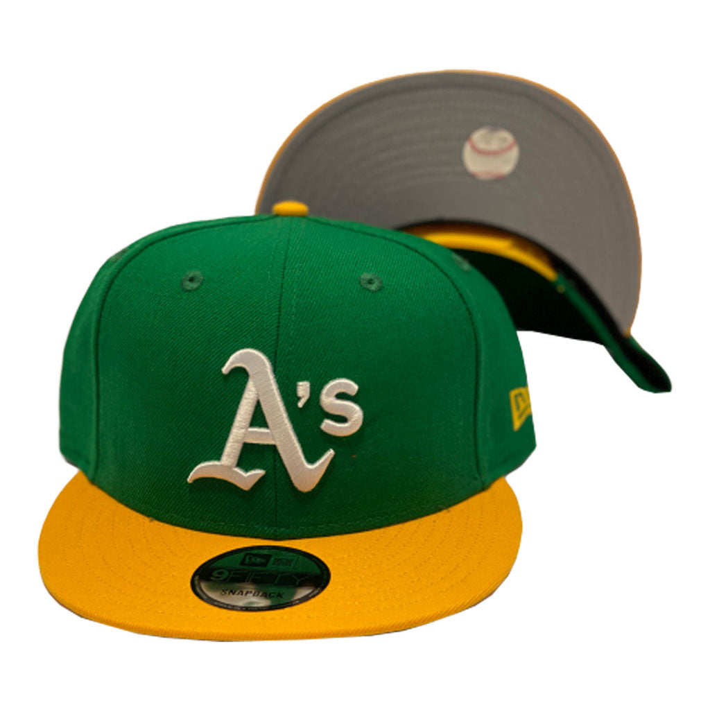 New Era Oakland Athletics 9FIFTY Pinstripe Visor Clip Snapback Adjustable Hat | Green/Gold 213885