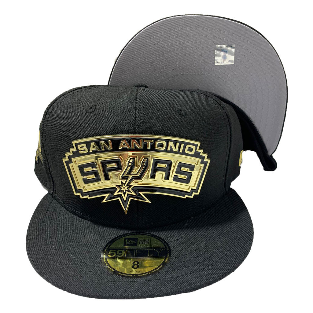 SAN ANTONIO SPURS NEW ERA 59FIFTY ALL BLACK HAT WITH METAL LOGO