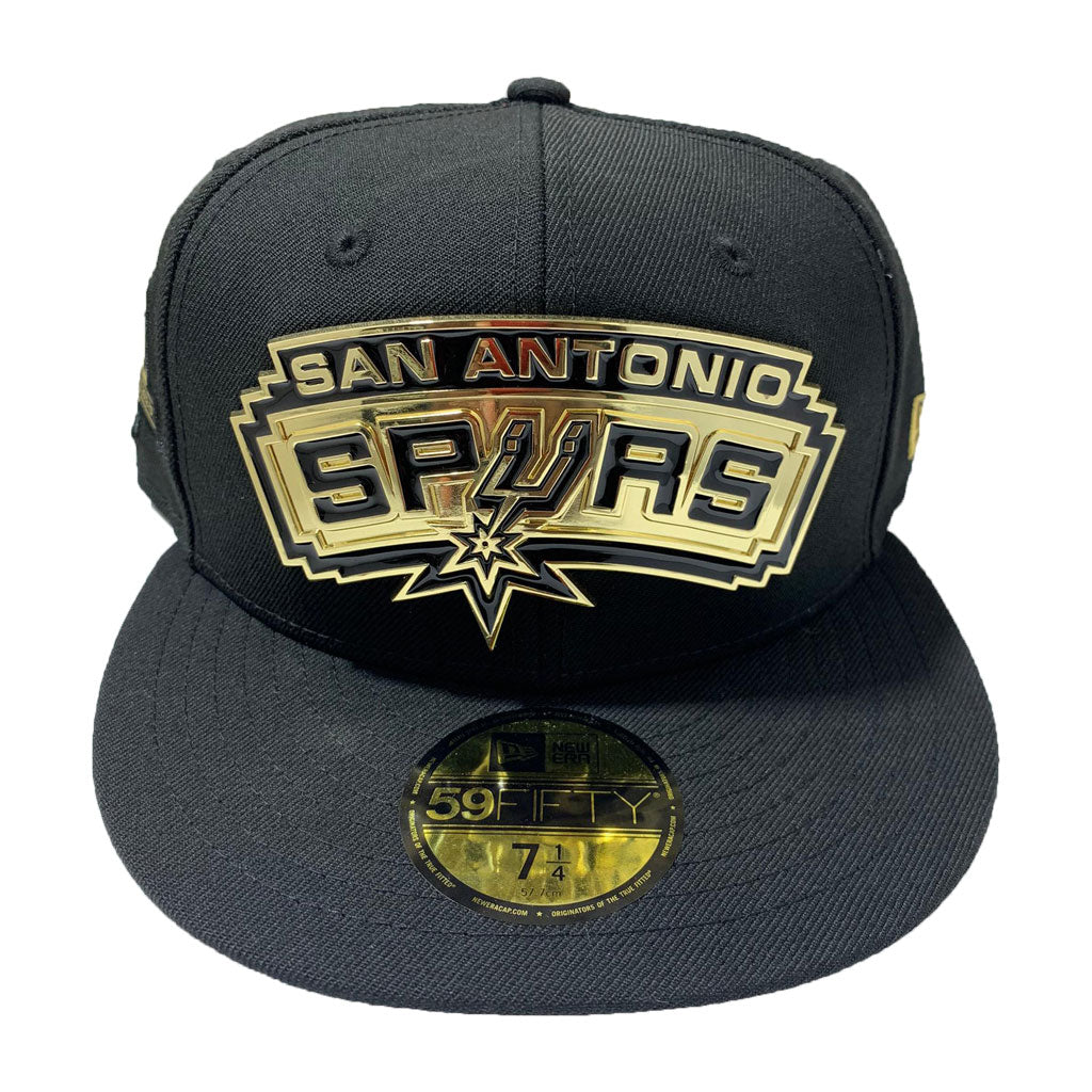 SAN ANTONIO SPURS NEW ERA 59FIFTY ALL BLACK HAT WITH METAL LOGO