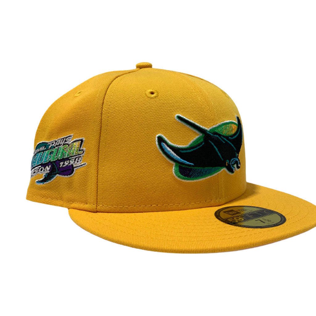 TAMPA BAY DEVIL RAYS INAUGURAL SEASON YELLOW CAP PINK BRIM NEW ERA FITTED HAT