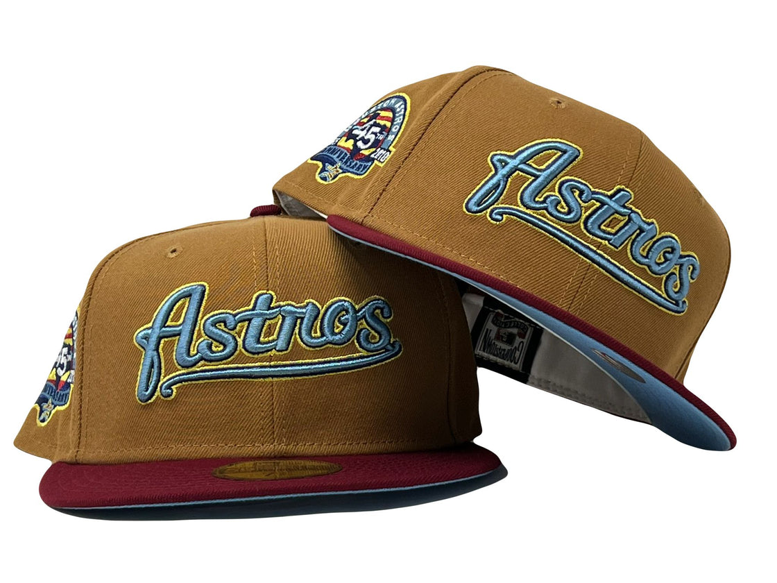 HOUSTON ASTROS 45TH ANNIVERSARY LIGHT BRONZE BURGUNDY VISOR SKY BLUE BRIM NEW ERA FITTED HAT