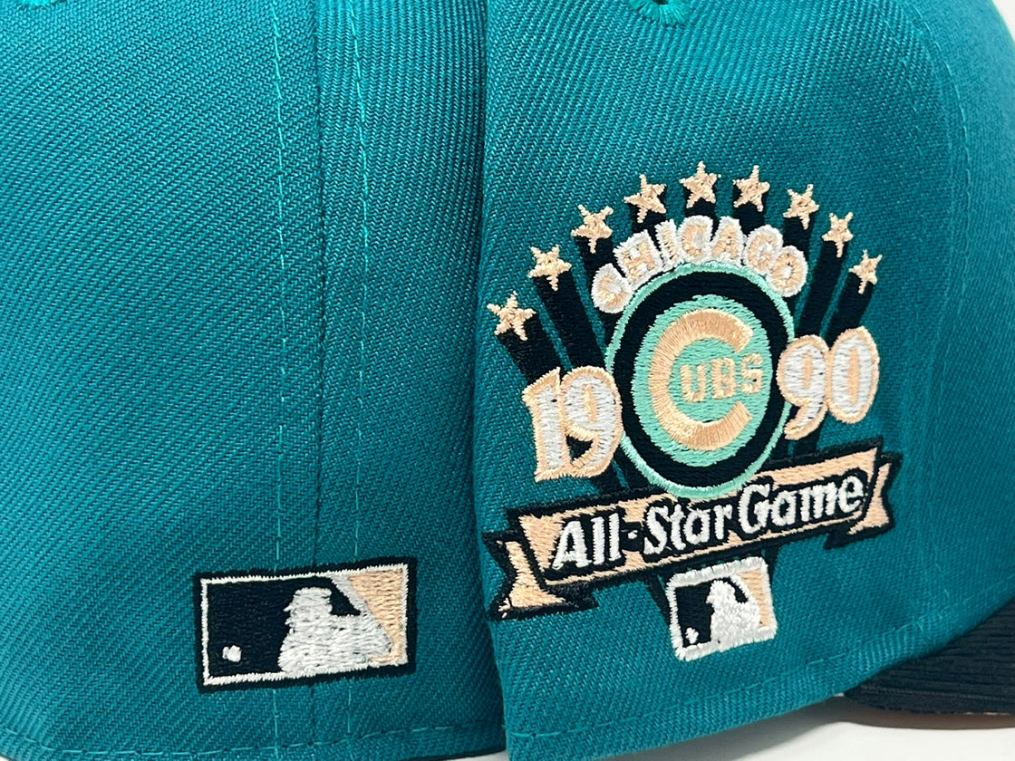 Chicago Cubs 1990 All Star Game Aqua Black New Era Fitted Hat