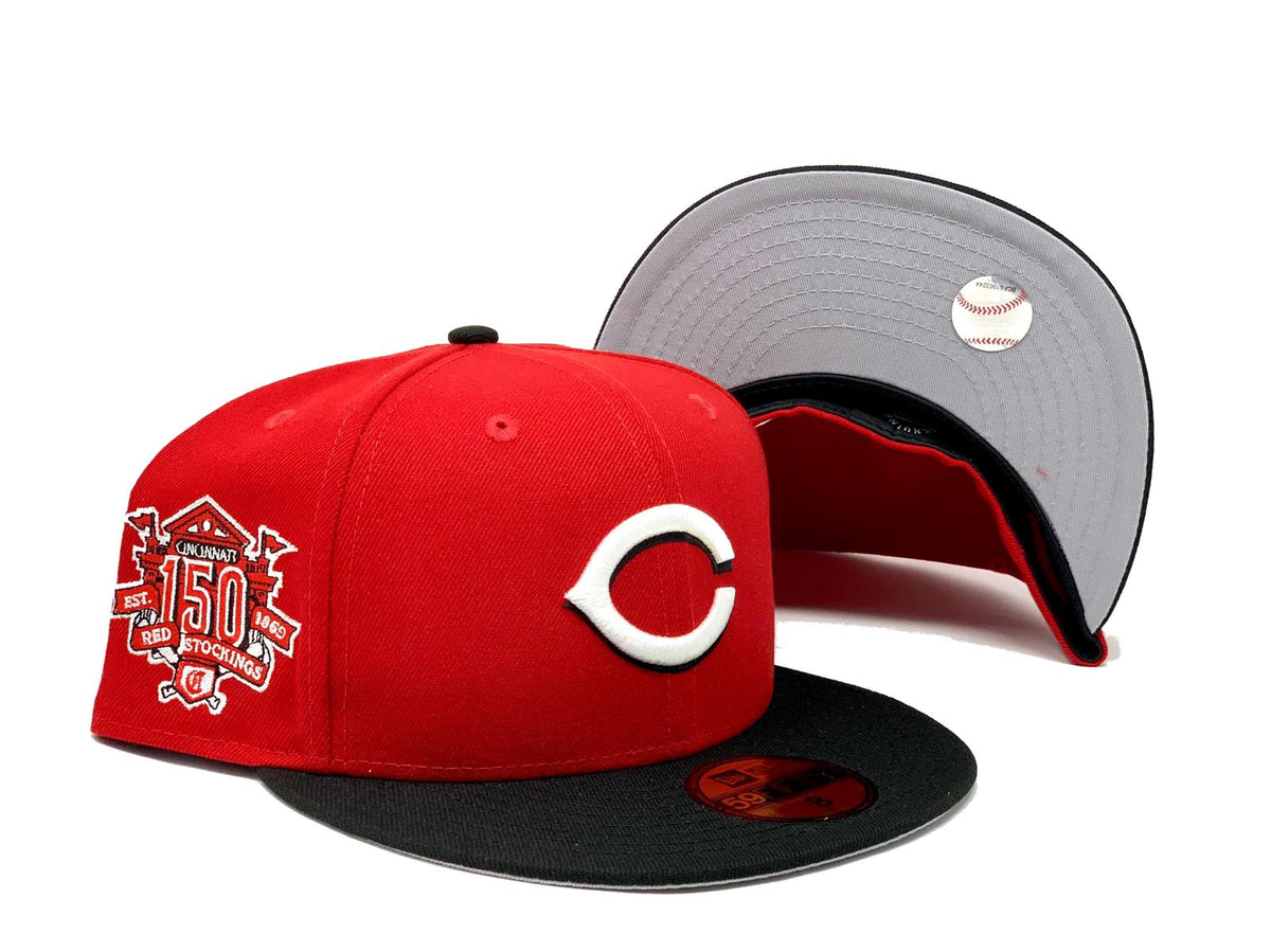 CINCINNATI REDS 150TH ANNIVERSARY BLACK GREEN BRIM NEW ERA FITTED