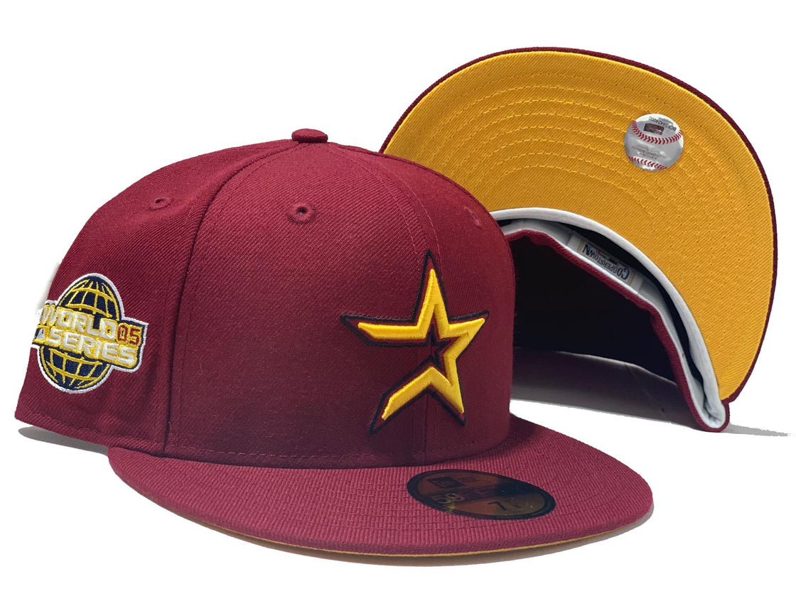 HOUSTON ASTRO 2005 WORLD SERIES BURGUNDY YELLOW BRIM NEW ERA FITTED HAT