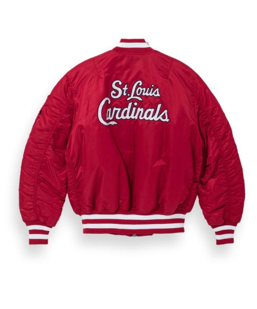 NEW ERA X ALPHA INDUSTRIES ST. LOUIS CARDINALS WORLD SERIES REVERSIBLE BOMBER JACKET