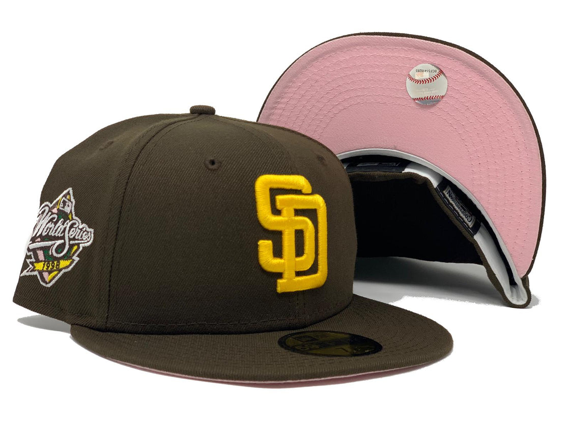 SAN DIEGO PADRES 1998 WORLD SERIES BROWN PINK BRIM NEW ERA FITTED HAT