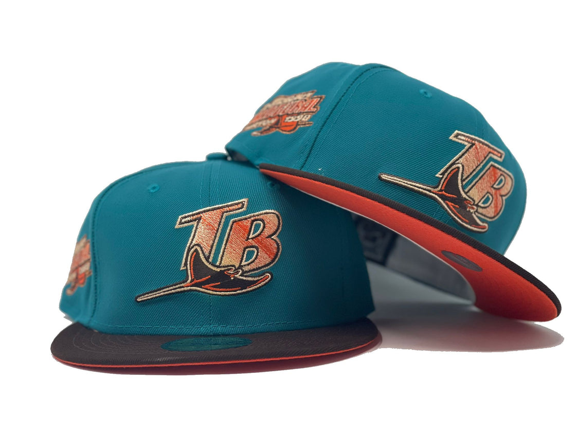 TAMPA BAY DEVIL RAYS 1998 INAUGURAL SEASON AQUA BROWN ORANGE BRIM NEW ERA FITTED HAT
