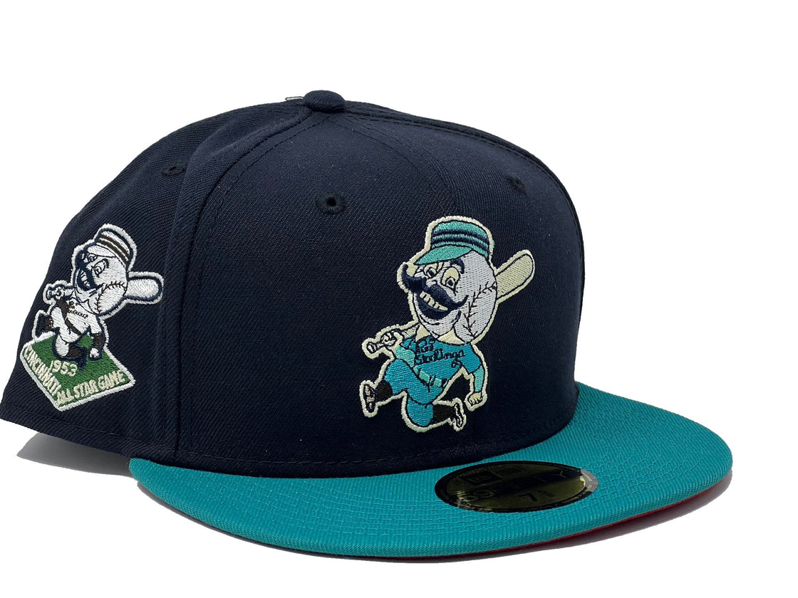 Cincinnati Reds 1953 All Star Game Navy Teal Visor Red Brim New Era Fitted Hat