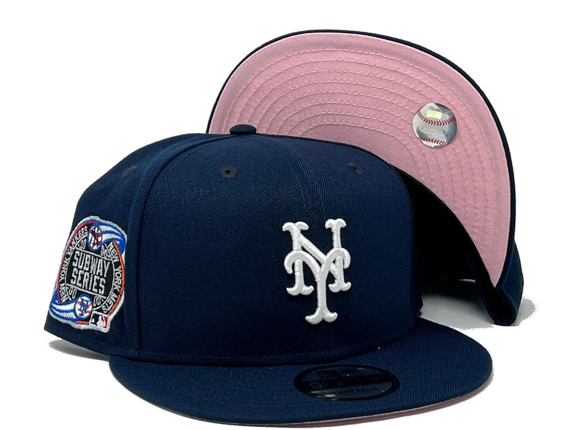NEW YORK METS SUBWAY SERIES LIGHT NAVY PINK BRIM NEW ERA SNAPBACK HAT