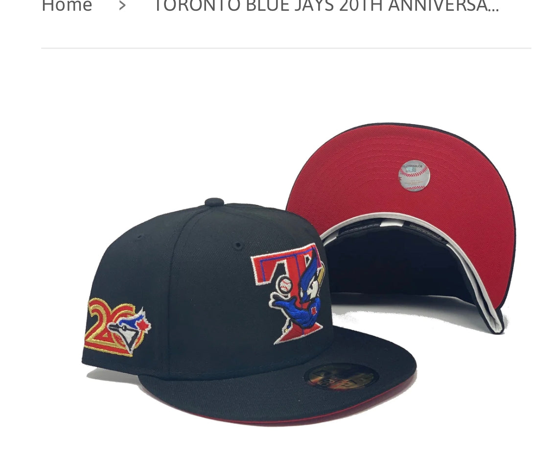 Toronto Blue Jays 20th Anniversary Black Red Brim New Era Fitted Hat